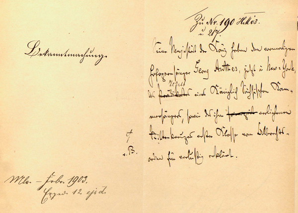 Ministeriale Bekanntmachung über Entzug des Königlich Sächsischen Kammersängertitels und des Ritterkreuzes vom Albrechtsorden, 12. Februar 1903