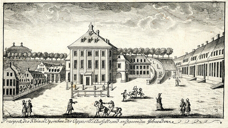 Morettisches Opernhaus, Radierung von Friedrich Gottlob Schlitterlau, um 1760