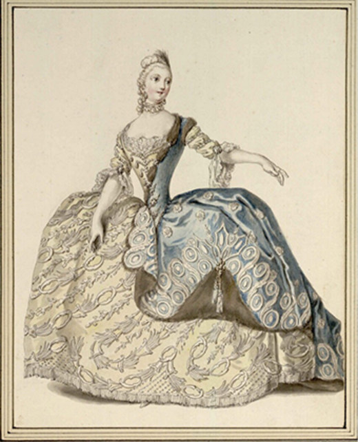 Regina Mingotti als Emirena in der Oper »Adriano in Siria«, Figurine von Francesco Ponte, 1752