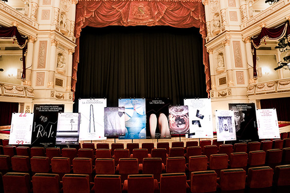 Premiere posters 2022/23 in the auditorium of the Semperoper