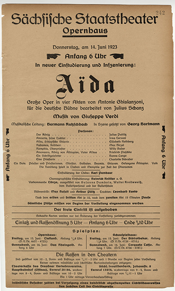 Theaterzettel der »Aida«-Aufführung vom 14. Juni 1923