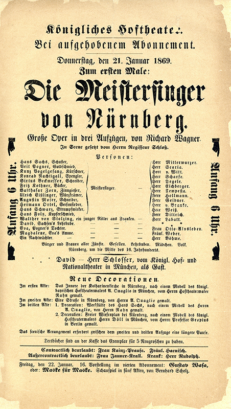 Theaterzettel der Erstaufführung von »Die Meistersinger von Nürnberg«